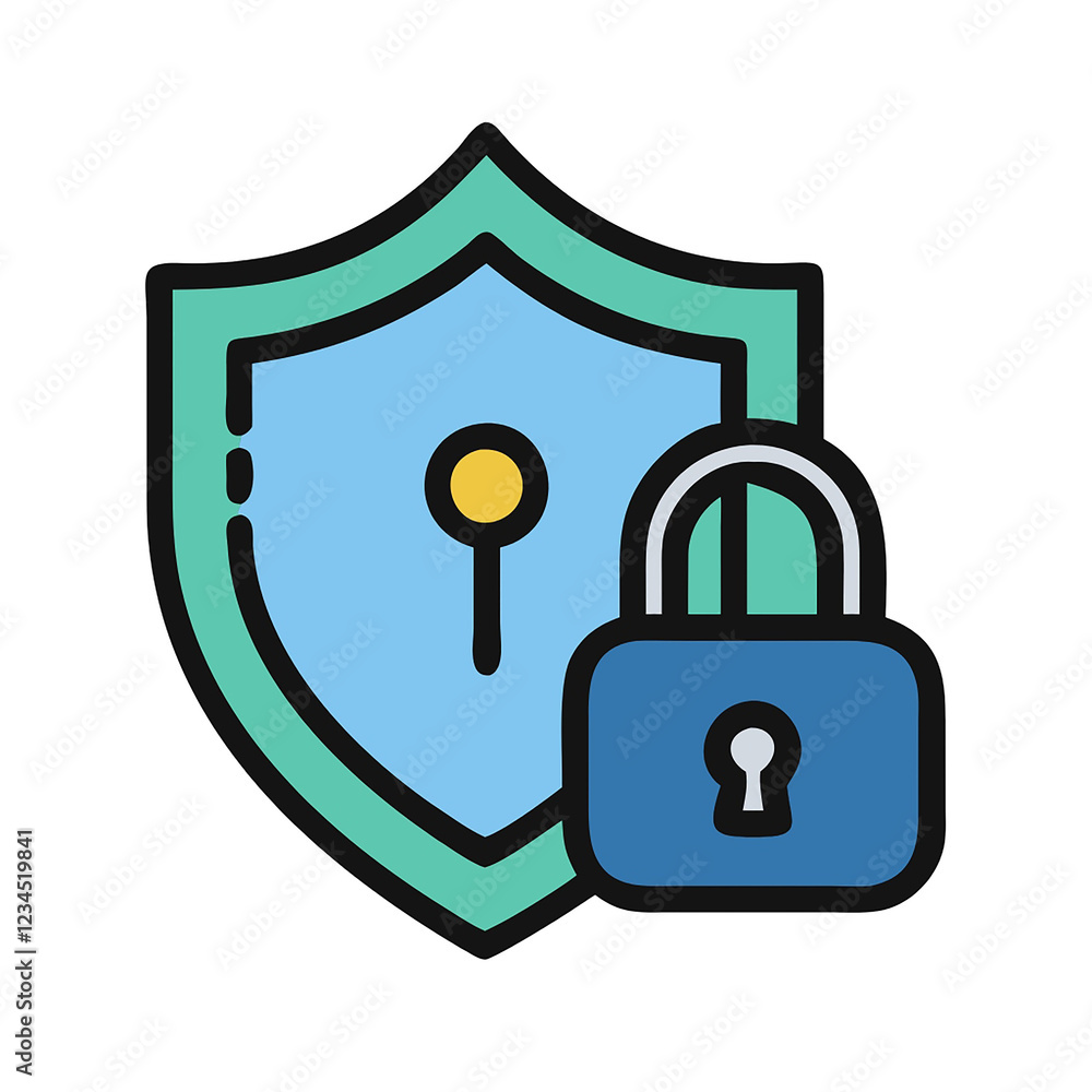 Poster cybersecurity icon illustration for data encryption and secure online transactions