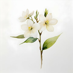Obraz premium delicate white jasmine flower branch in watercolor, a portrait of elegance and tranquility on white background