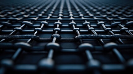 Obraz premium Dark, interconnected nodes forming a grid network; technological background, digital illustration