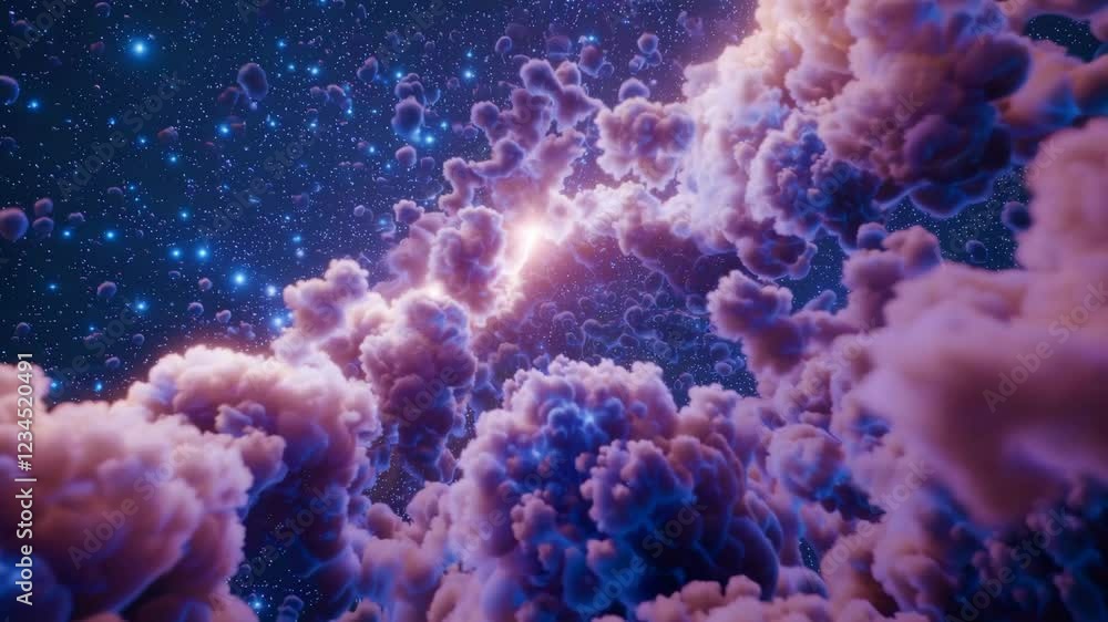 Poster cosmic clouds with stars in deep space, ethereal and breathtaking view. cosmic exploration and wonde