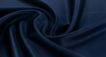 Fototapeta premium Elegant satin fabric texture in deep navy blue with soft folds and highlights