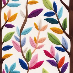 Fototapeta premium Colorful Embroidered Leaves and Branches Textile Pattern