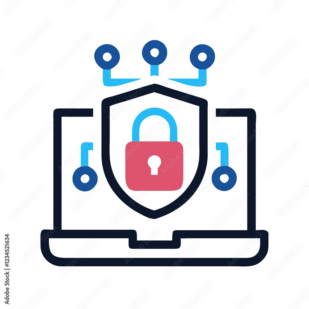 Poster cybersecurity icon illustration for ai-powered security and threat detection