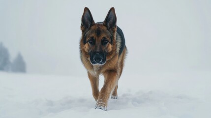 Naklejka premium German Shepherd Running Through Snow