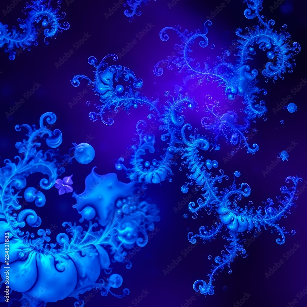 Poster mesmerizing blue fractal art - intricate swirls and celestial patterns