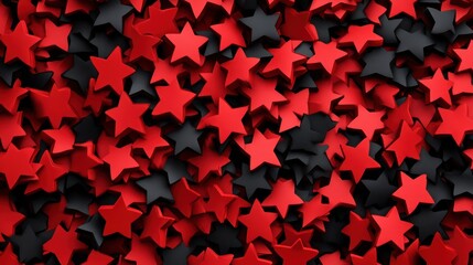Red and black star objects, scattered, background, possible use graphic, design