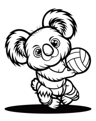 Animal Vector Graphic Art Illustration - Koala Playing Volleyball, Sports Mascot