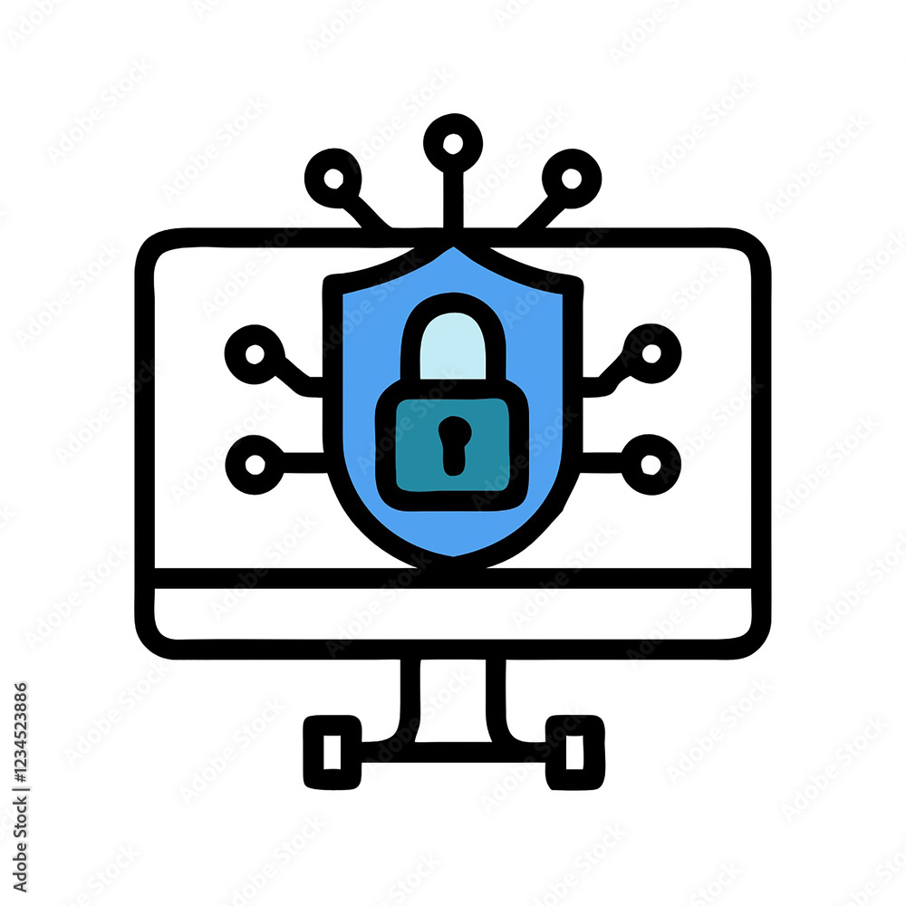Poster cybersecurity icon illustration for digital protection and secure data systems