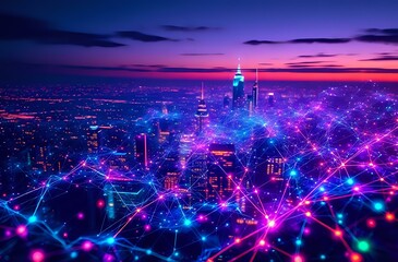 Vibrant Cityscape at Night with Neon Lights
