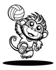 Animal Vector Graphic Art Illustration - Monkey Playing Volleyball