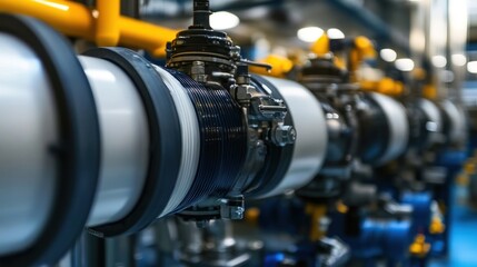 Fototapeta premium Industrial plant pipeline valve system close-up