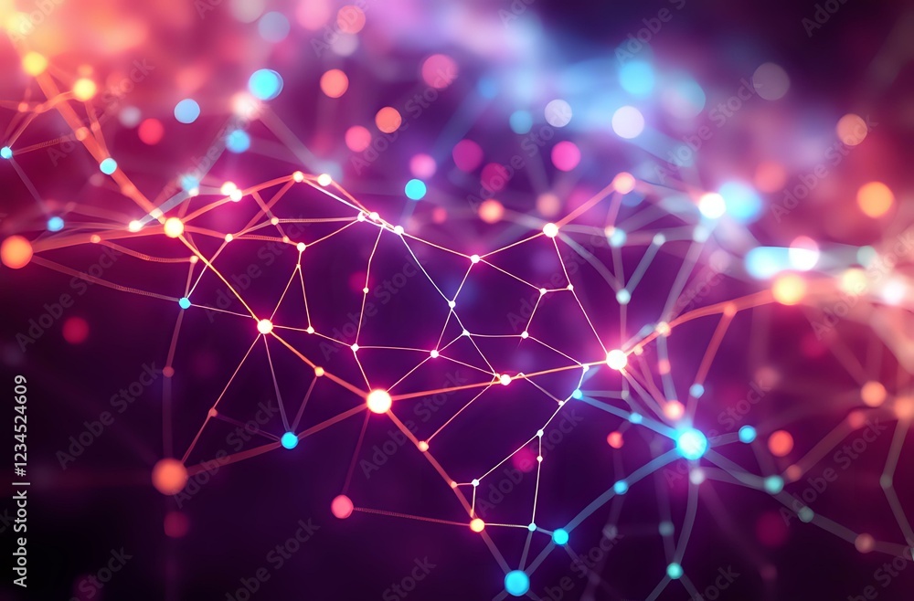 Poster abstract night cityscape with neural network patterns