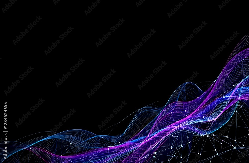 Poster abstract futuristic cityscape with vibrant neural network patterns