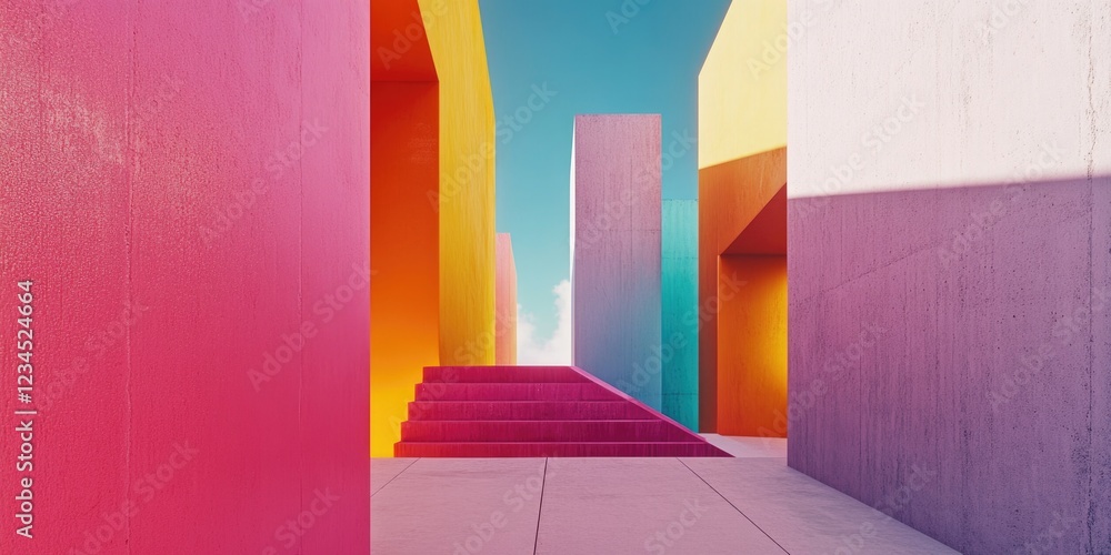 Canvas Prints Colorful Hallway with Stairs