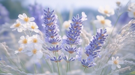 Obraz premium Soft Focus Lavender and White Flowers in a Summer Field