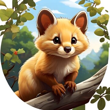 Illustration drawing of a marten weasel in the forest