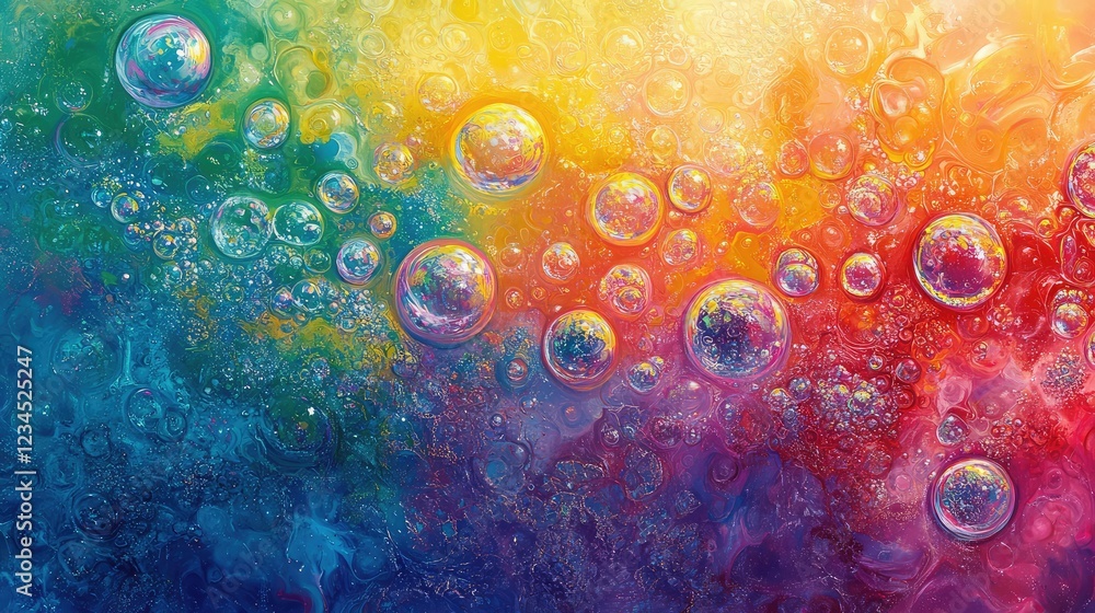 Poster vibrant colorful bubbles with rainbow gradient background and artistic texture for creative designs 