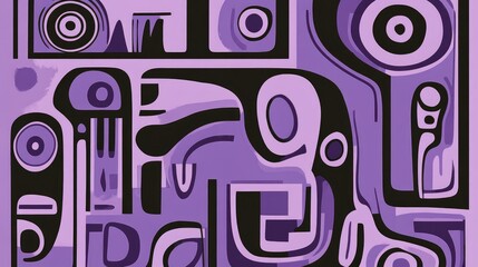 Abstract Purple Geometric Artwork Featuring Organic Shapes, Circles, and Lines in a Modern Design Style, Perfect for Contemporary Home Decor or Art Projects