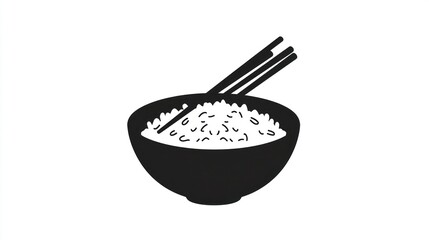 Rice bowl with chopsticks, simple icon, food illustration, for menus