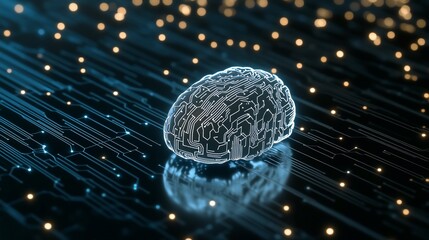 Obraz premium Digital Brain Circuitry Artificial Intelligence Concept with Glowing Lines and Nodes