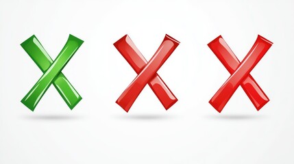 Fototapeta premium Three Colorful Symbols of Approval and Disapproval Signifying Choice or Decision-Making Process in a Conceptual Image for Business or Education Use