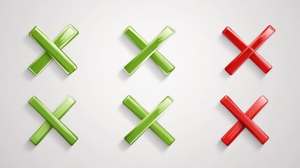 Obraz premium Bright and Glossy Green and Red Icons Representing Approval and Disapproval in a Modern, Minimalistic Style for Use in Various Digital Design Projects