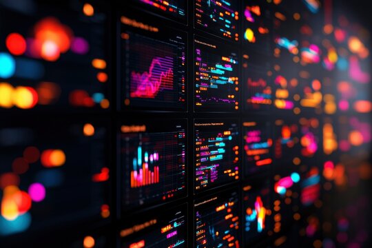 Colorful Data Streams Displayed On Multiple Screens