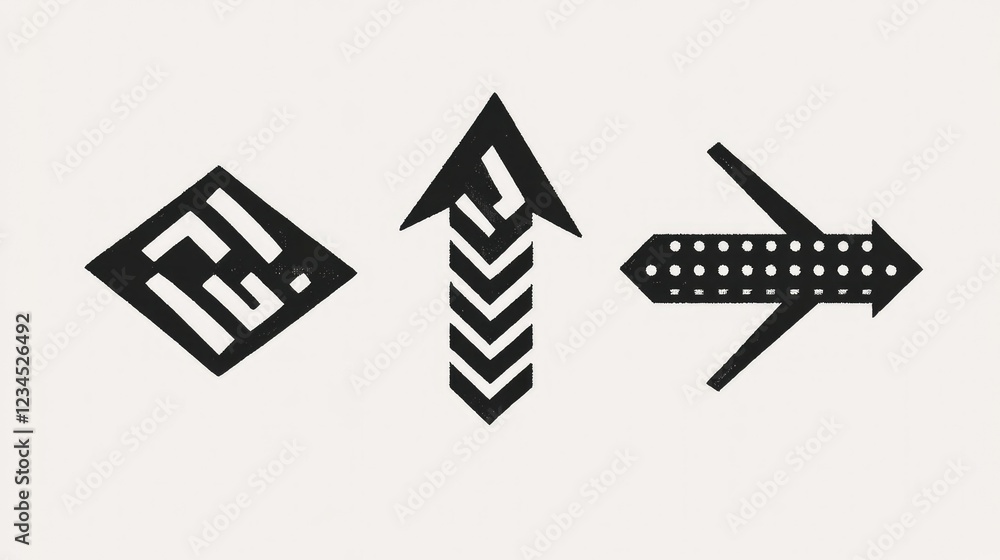 Poster abstract geometric shapes in black and white representing direction and movement with unique designs
