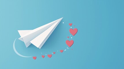 Naklejka premium Romantic paper plane with heart trail, cute and minimal,