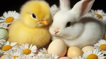Easter Chick and Bunny with Eggs