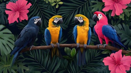 Obraz premium Colorful Macaws in Tropical Paradise