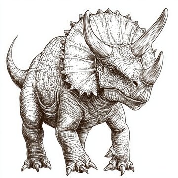 recommend clip art: Detailed illustration of a Triceratops dinosaur in elegant line art style showcasing its horns and frill features