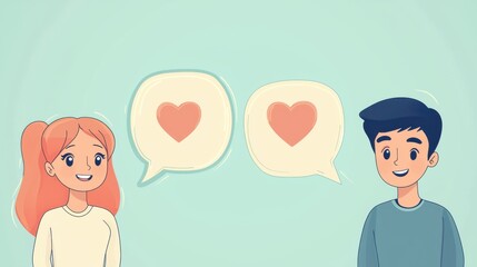 Love-themed speech bubbles, cute conversation,