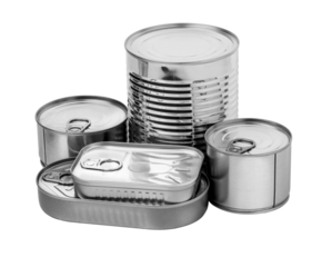 metal cans on a white