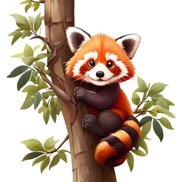 Cartoon illustration of a red panda in a bamboo tree