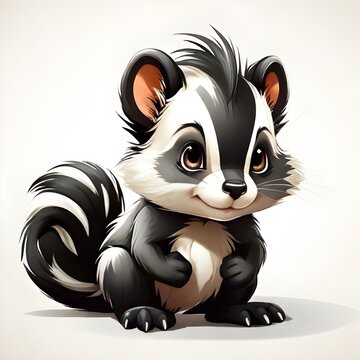 Cartoon illustration drawing of black and white skunk character
