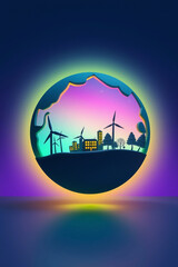 Earth Hour Poster Design – Modern Gradient Background with Glowing Earth, City Lights Dimming, and Renewable Energy Icons (4K)