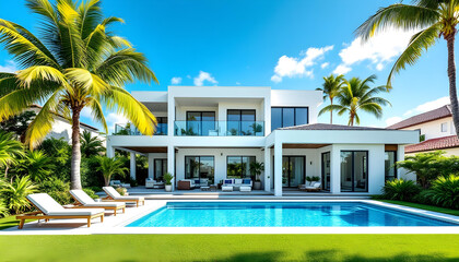 Obraz premium Summer Breeze at Modern Home with Pool