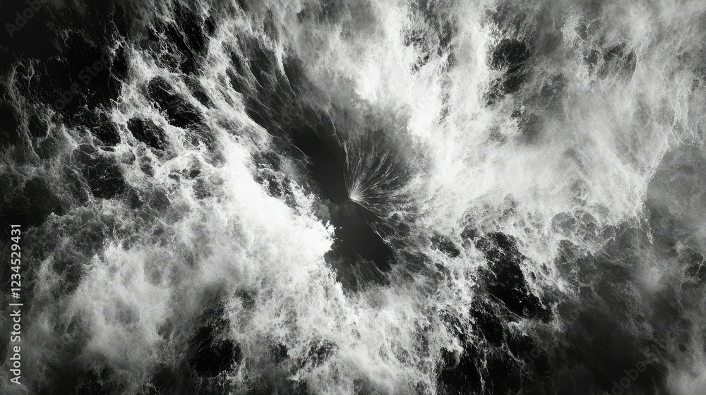 Aufkleber dramatic black and white abstract image of chaotic swirling clouds with dark centering void emphasiz