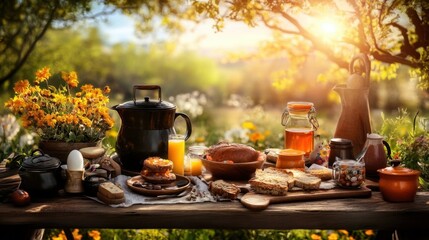 Sunny Morning Breakfast Outdoors.