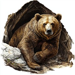 Obraz premium Majestic Bear Emerging from a Cave in Natural Wilderness Setting, Capturing the Serenity of Wildlife in Detail