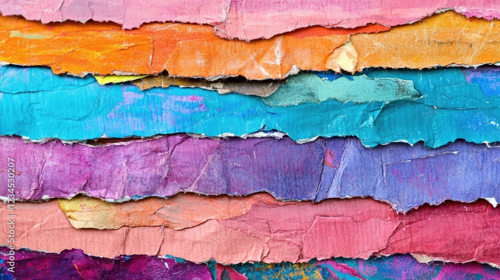 Aufkleber vibrant layers of torn paper in multiple colors creating a textured and abstract background for crea