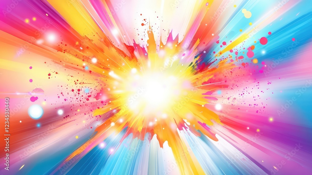 Poster vibrant abstract burst of color with radiant light, energetic swirls, and playful splashes in a dyna