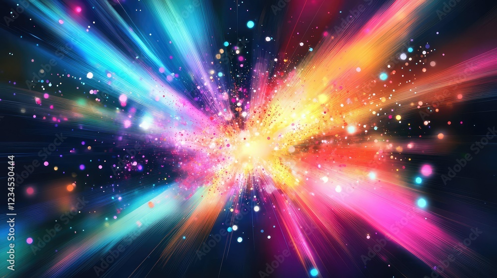 Poster vibrant multicolored light explosion creating a stunning abstract background with bright flashes, dy