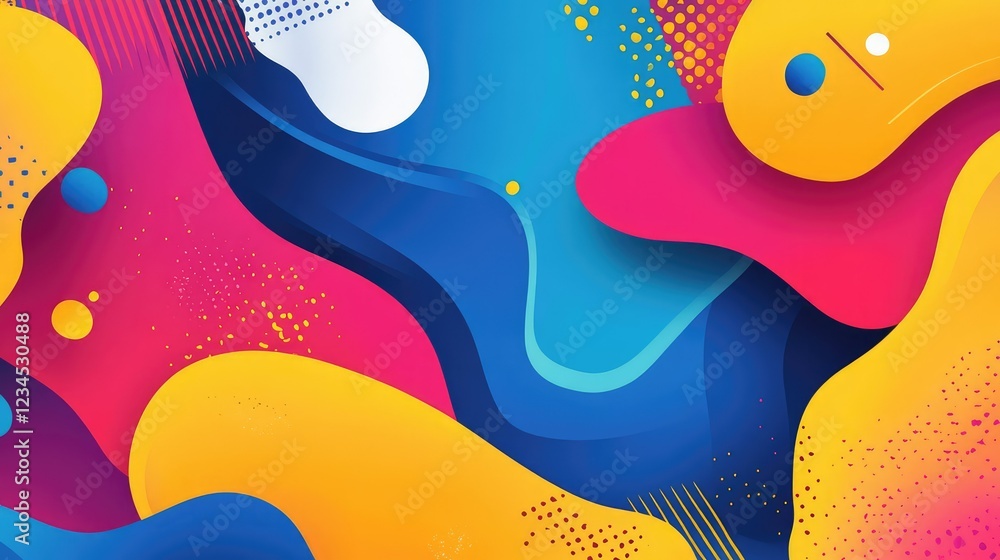 Poster vibrant abstract background with colorful curves and shapes, featuring a dynamic composition of blue