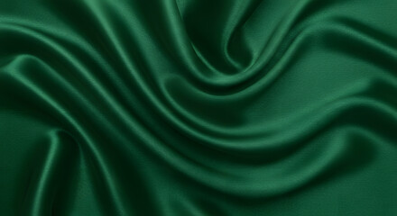 Obraz premium Glossy satin texture in emerald green with soft, flowing waves
