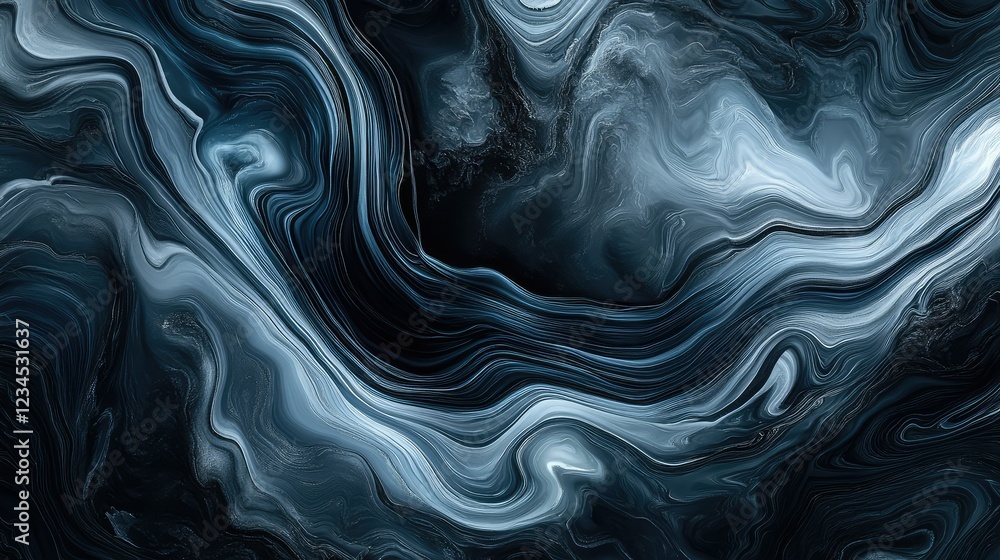 Poster abstract dark and light blue swirling patterns with smooth texture creating a unique fluid design fo