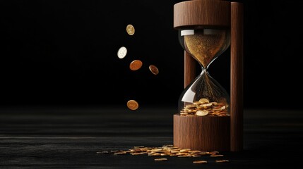 Hourglass with Falling Coins Represents Time and Wealth Concept