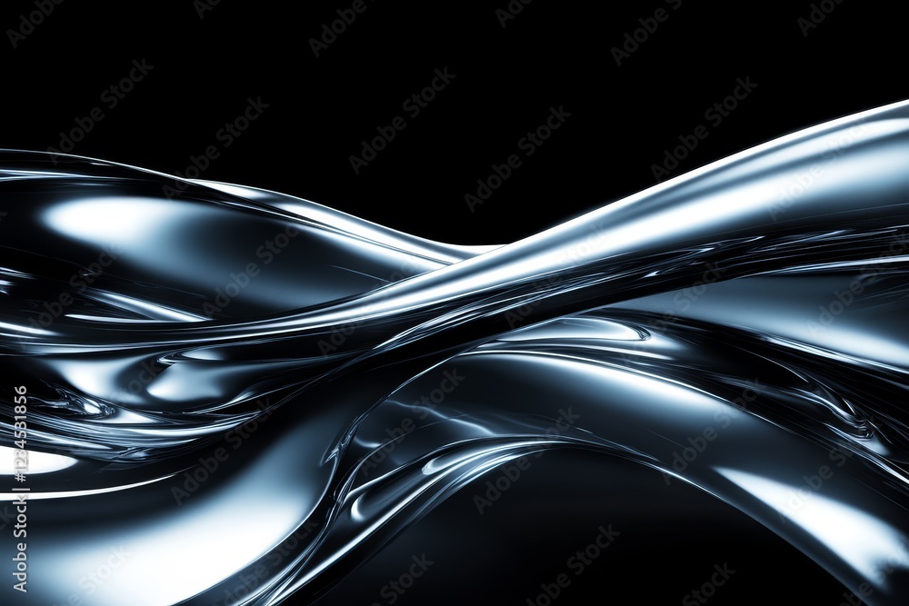 Poster smooth metallic flowing liquid abstract design in dark background