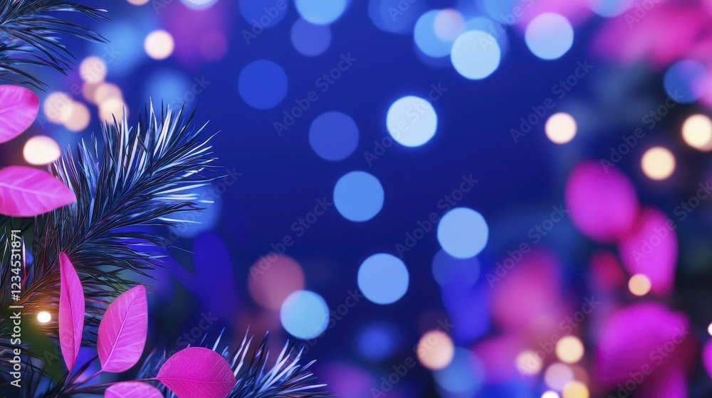 Poster elegant abstract background with colorful bokeh lights and foliage